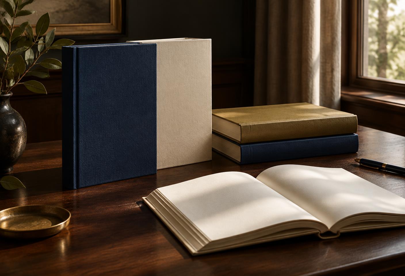 Editorial presentation of hardcover books